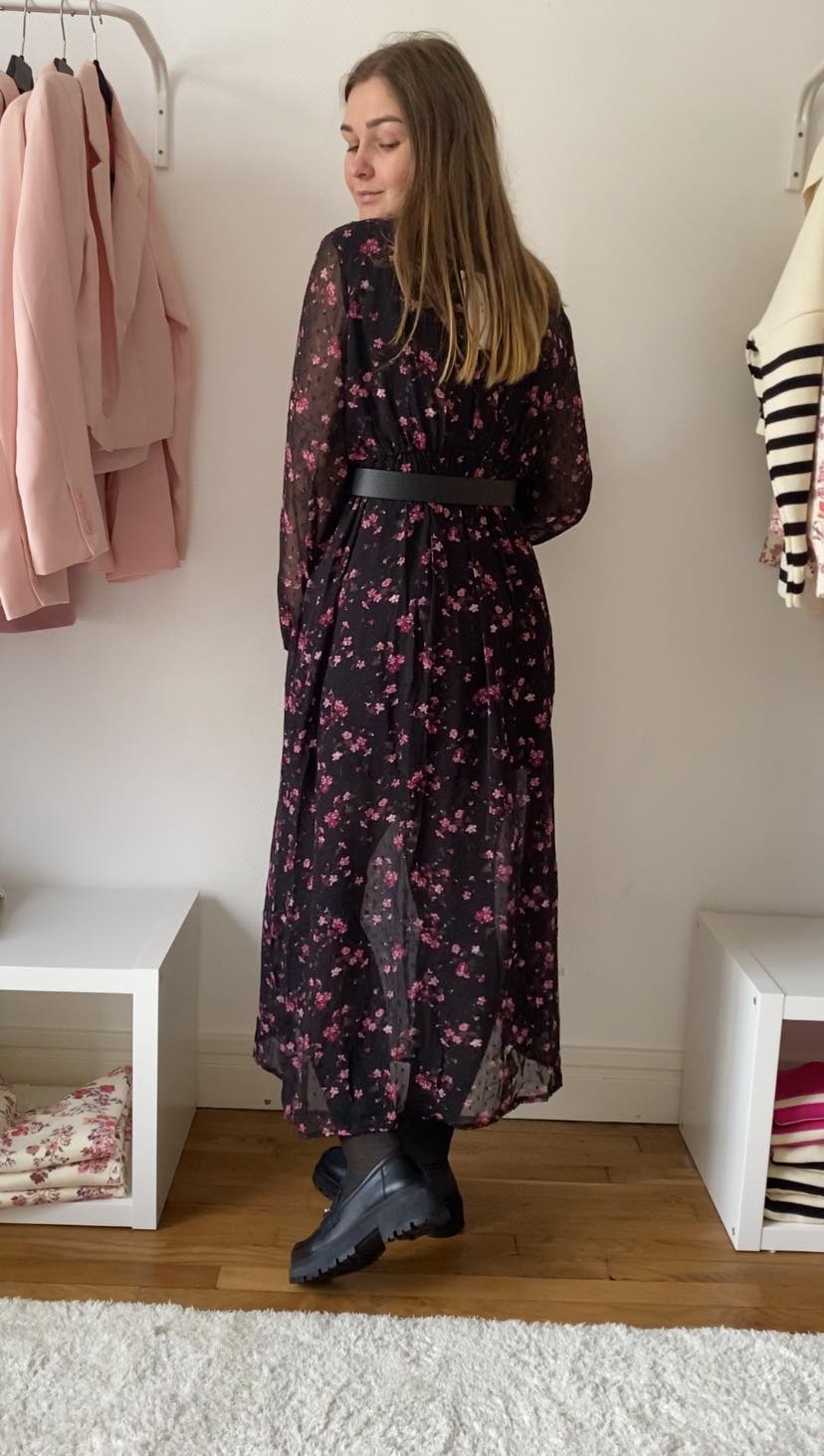 ROBE LONGUE A PLUMETTIS - NOIR & ROSE