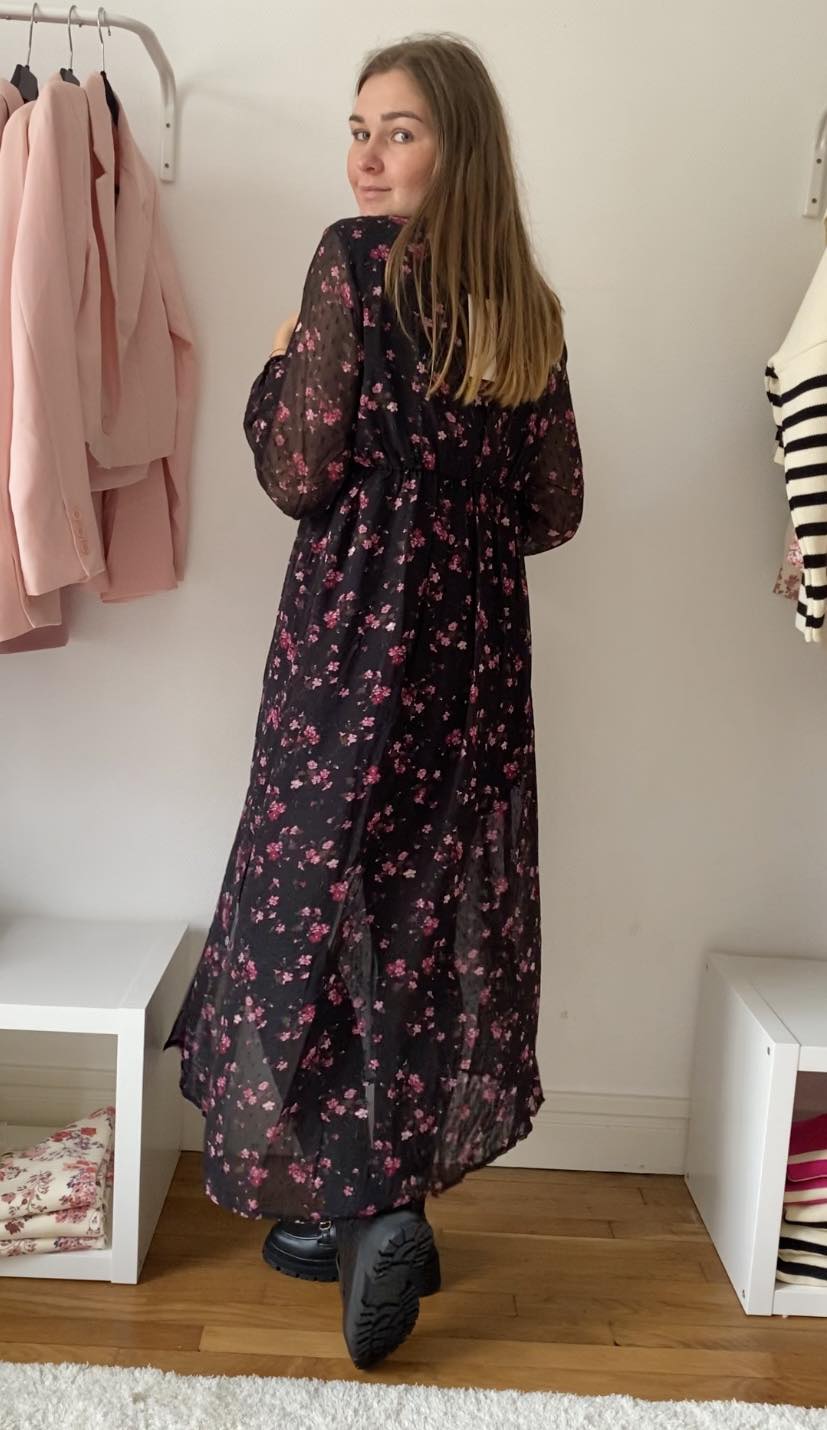 ROBE LONGUE A PLUMETTIS - NOIR & ROSE