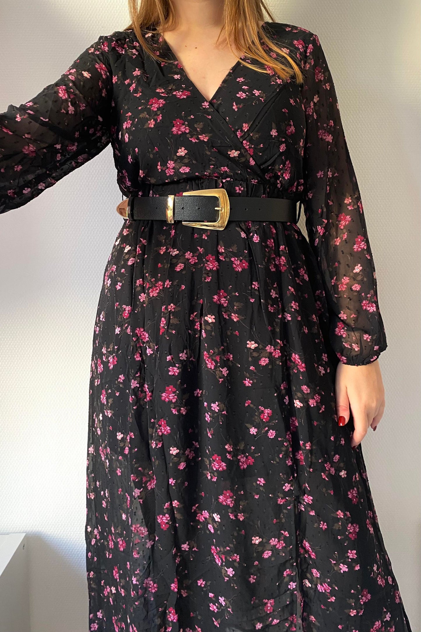 ROBE LONGUE A PLUMETTIS - NOIR & ROSE