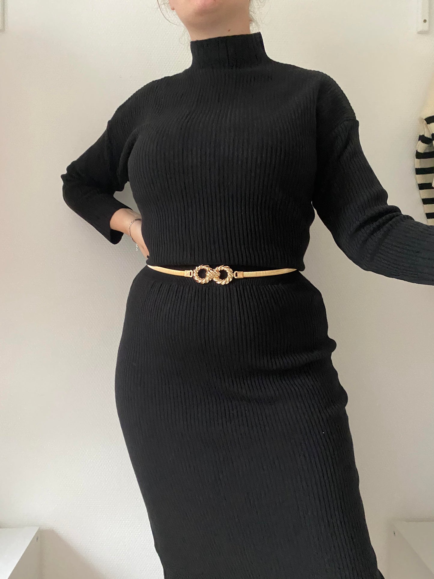 JUPE COTELE - EFFET PULL - NOIR