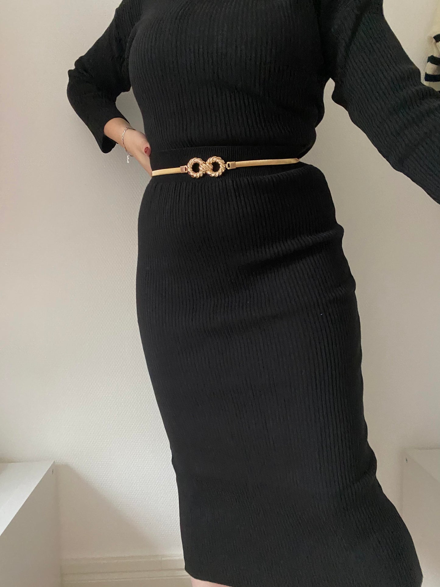 JUPE COTELE - EFFET PULL - NOIR