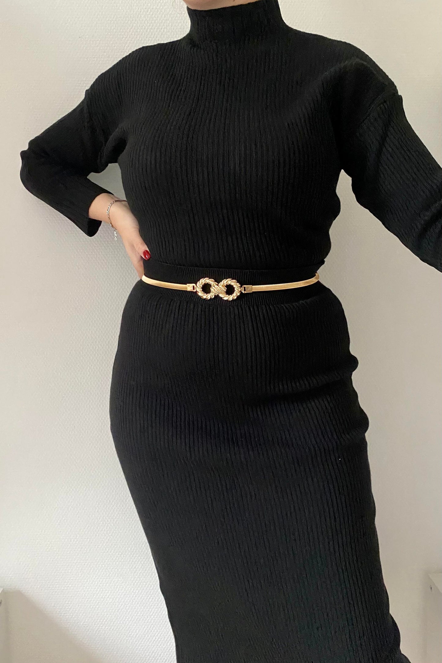 JUPE COTELE - EFFET PULL - NOIR