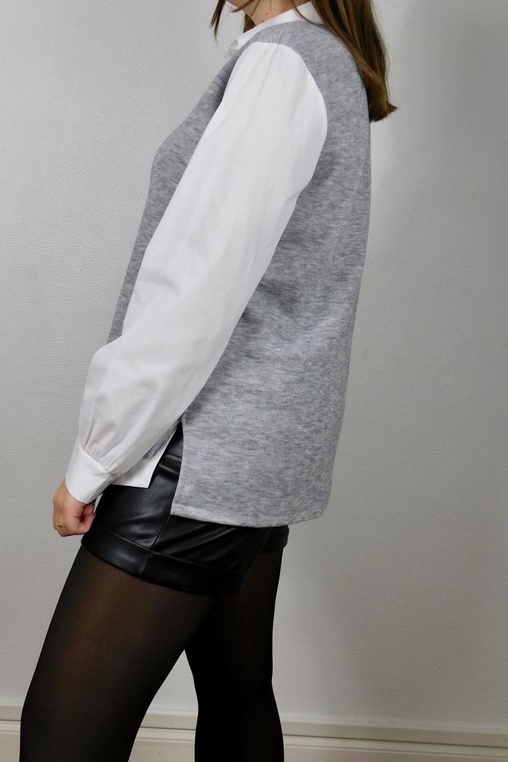 PULL BRODE CHEMISE - GRIS