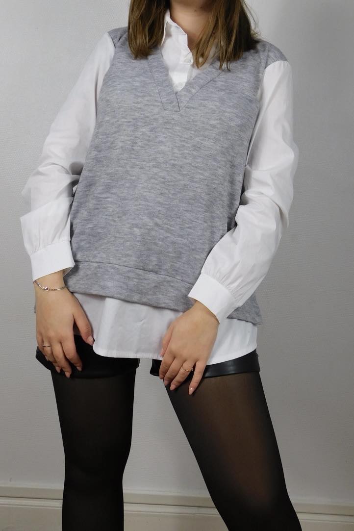 PULL BRODE CHEMISE - GRIS