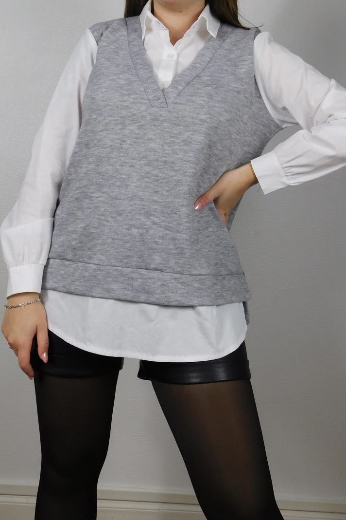 PULL BRODE CHEMISE - GRIS