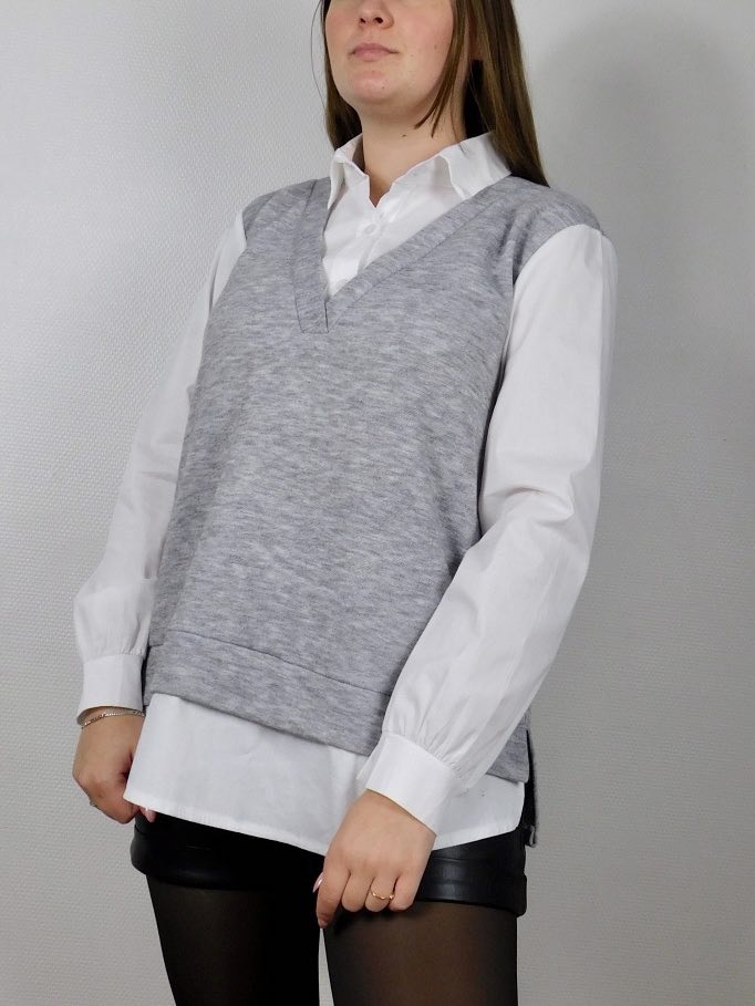 PULL BRODE CHEMISE - GRIS