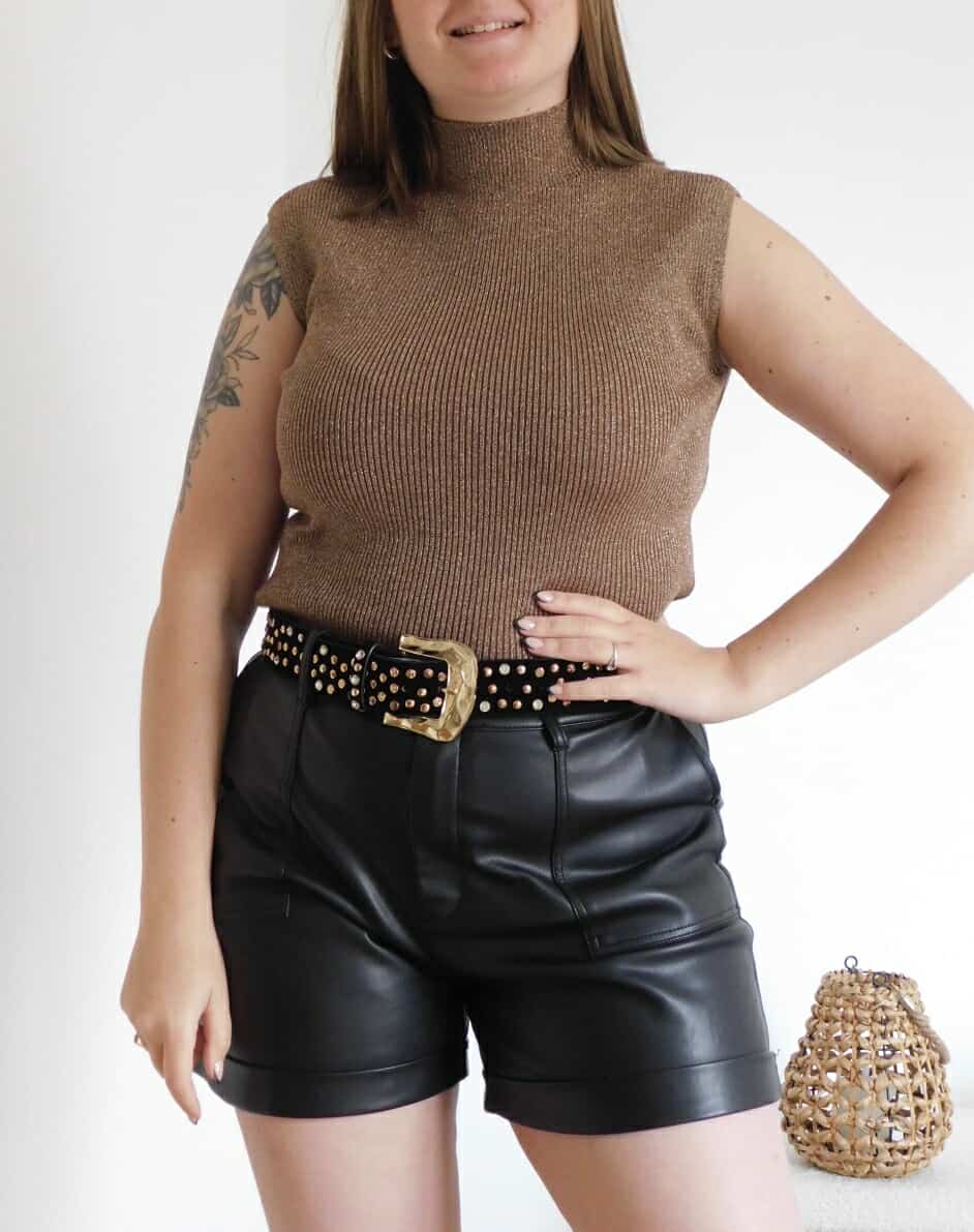 PULL COL ROULE SANS MANCHES - MARRON