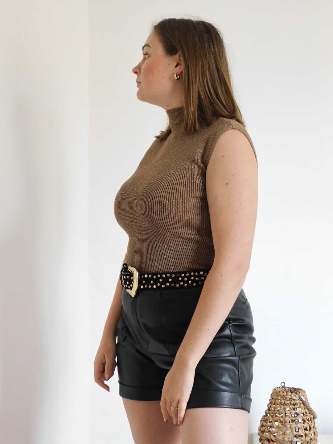 PULL COL ROULE SANS MANCHES - MARRON