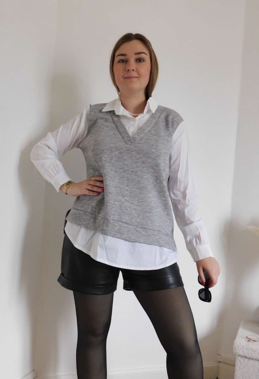 PULL BRODE CHEMISE - GRIS