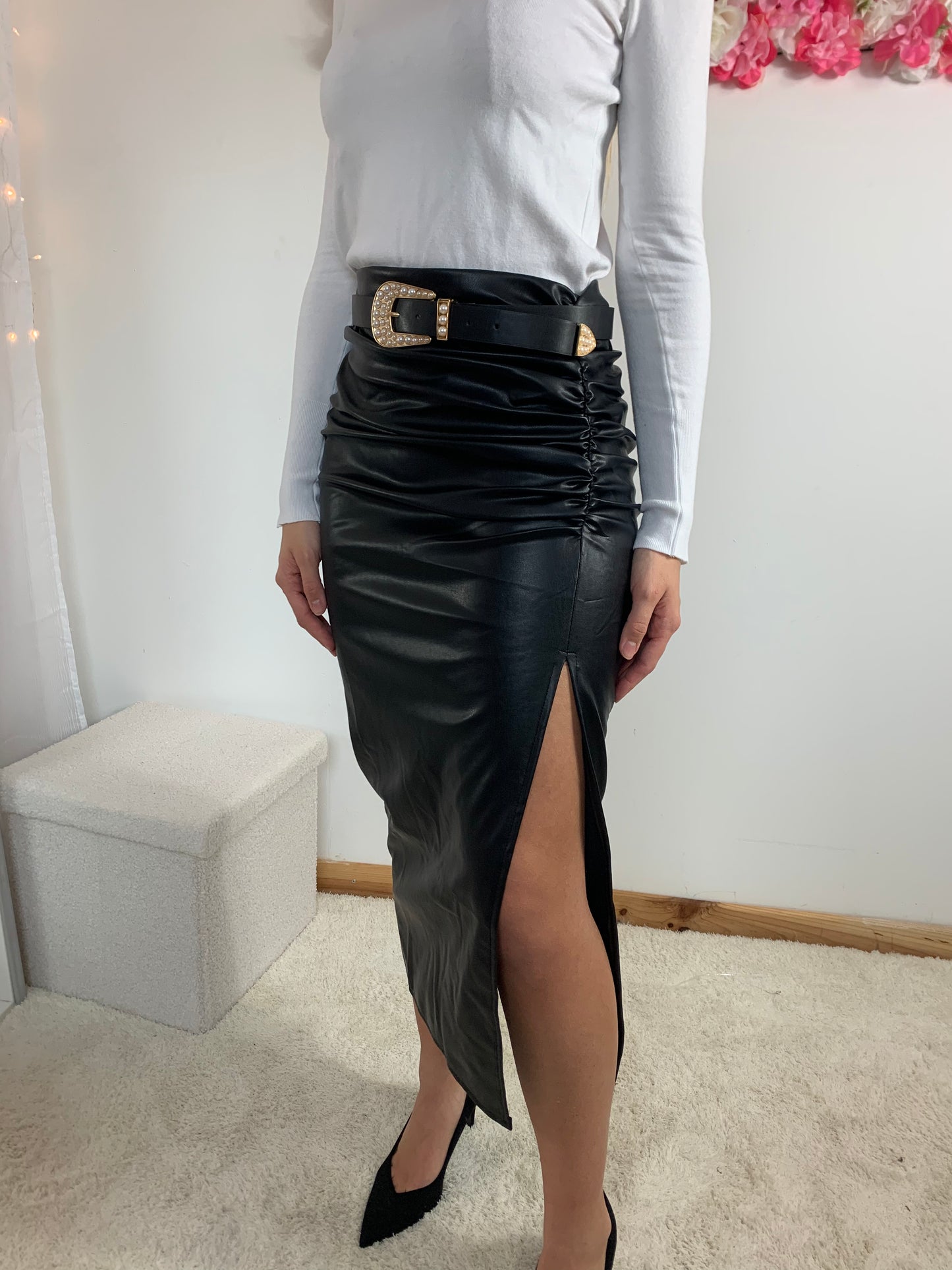 JUPE LONGUE EN CUIR