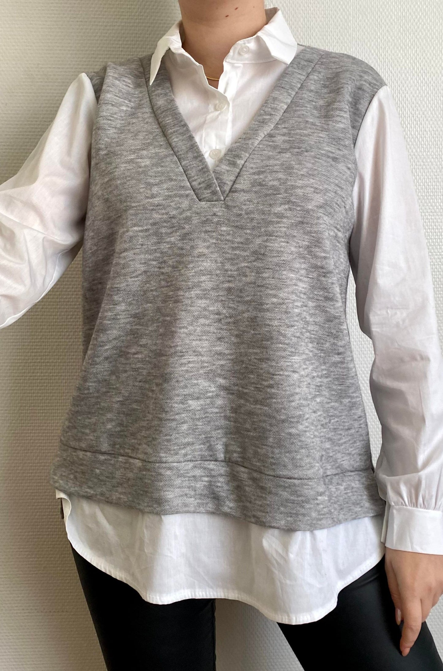 PULL BRODE CHEMISE - GRIS