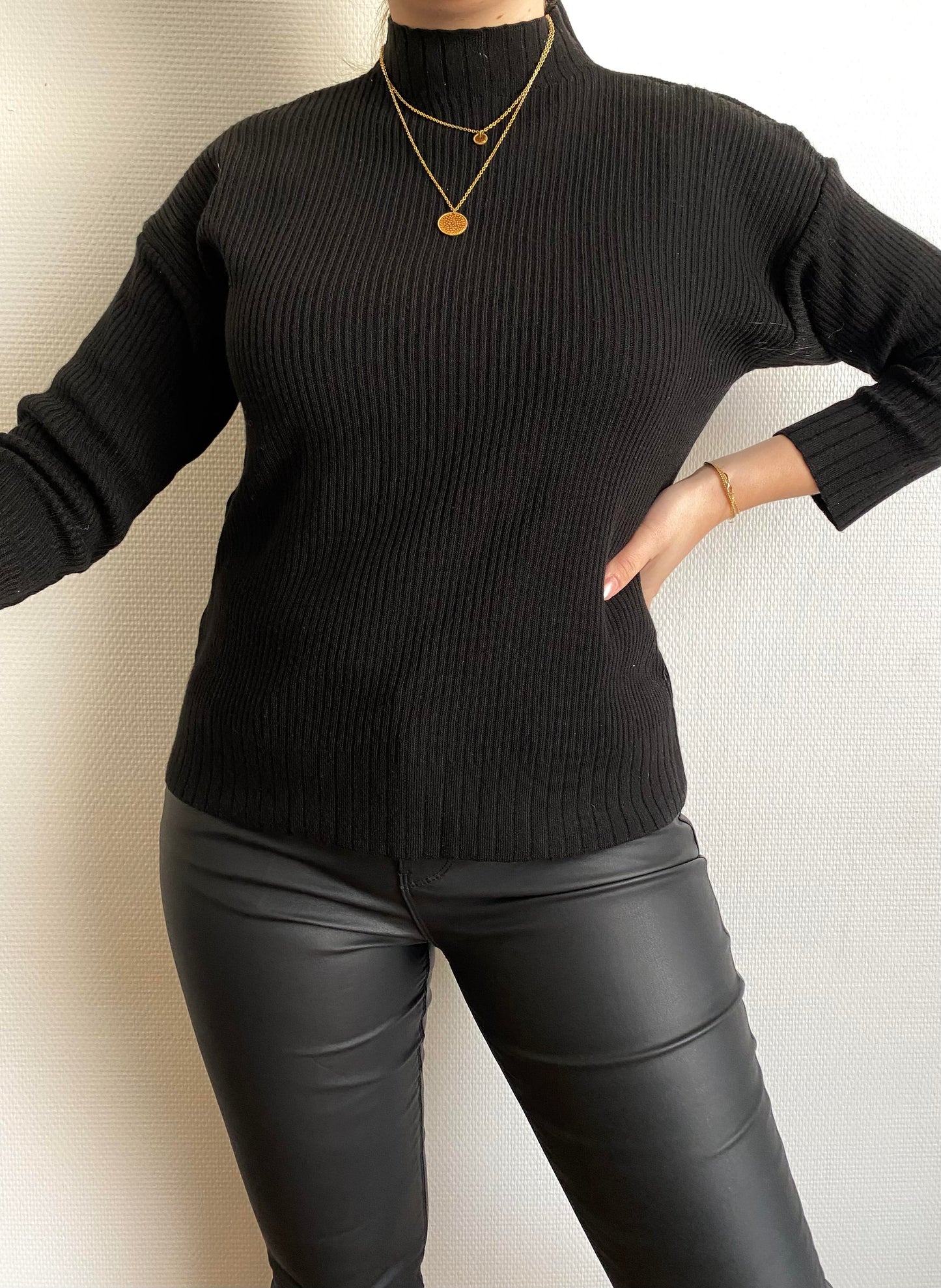 PULL COL ROULE - NOIR