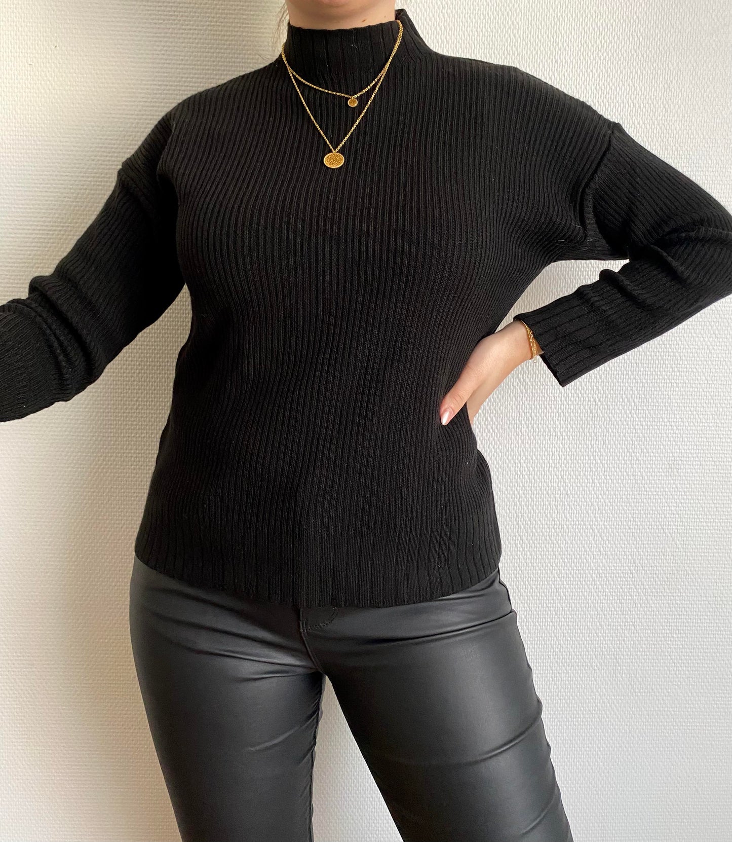 PULL COL ROULE - NOIR