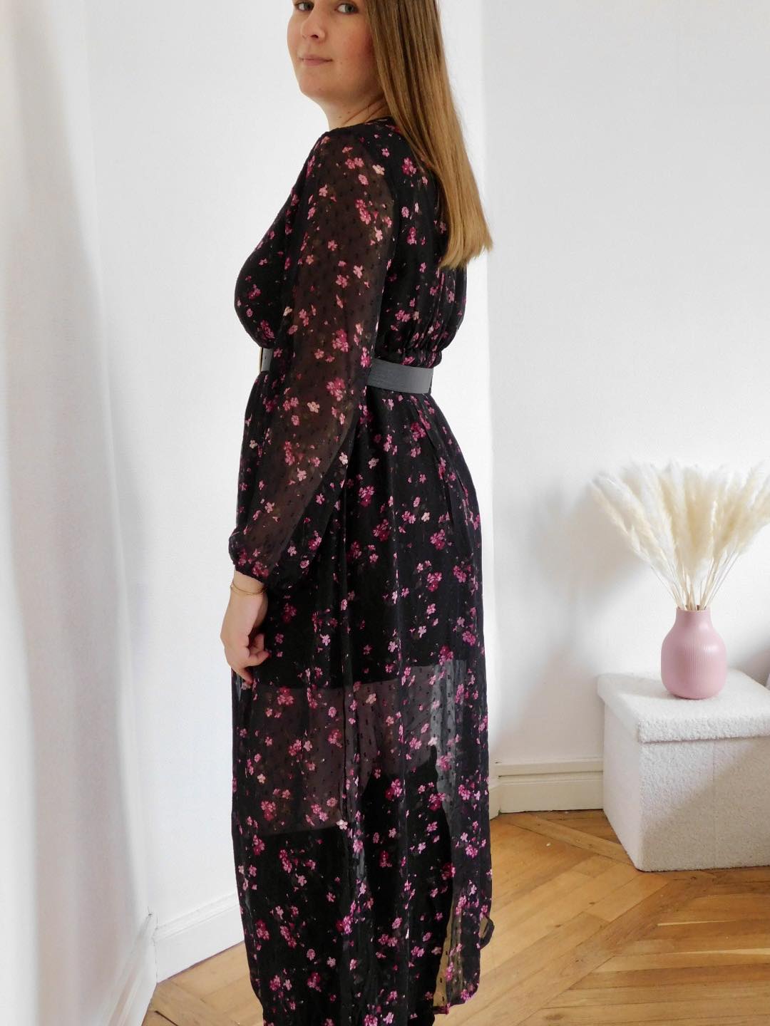 ROBE LONGUE A PLUMETTIS - NOIR & ROSE