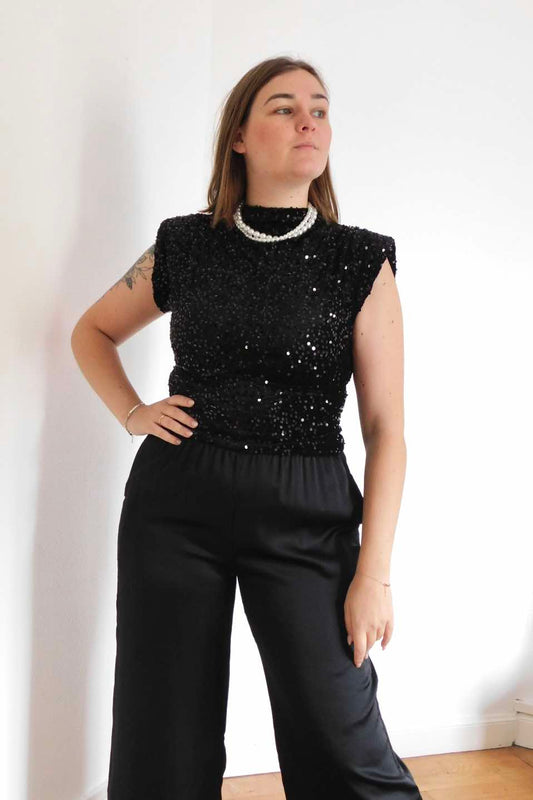 TOP EN SEQUINS - NOIR