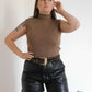 PULL COL ROULE SANS MANCHES - MARRON