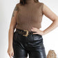 PULL COL ROULE SANS MANCHES - MARRON