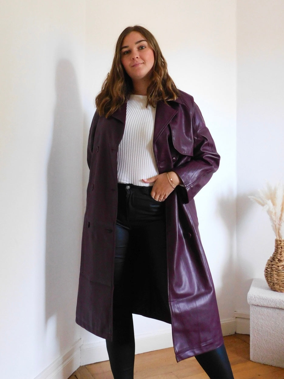 TRENCH EN SIMILI CUIR - BORDEAUX